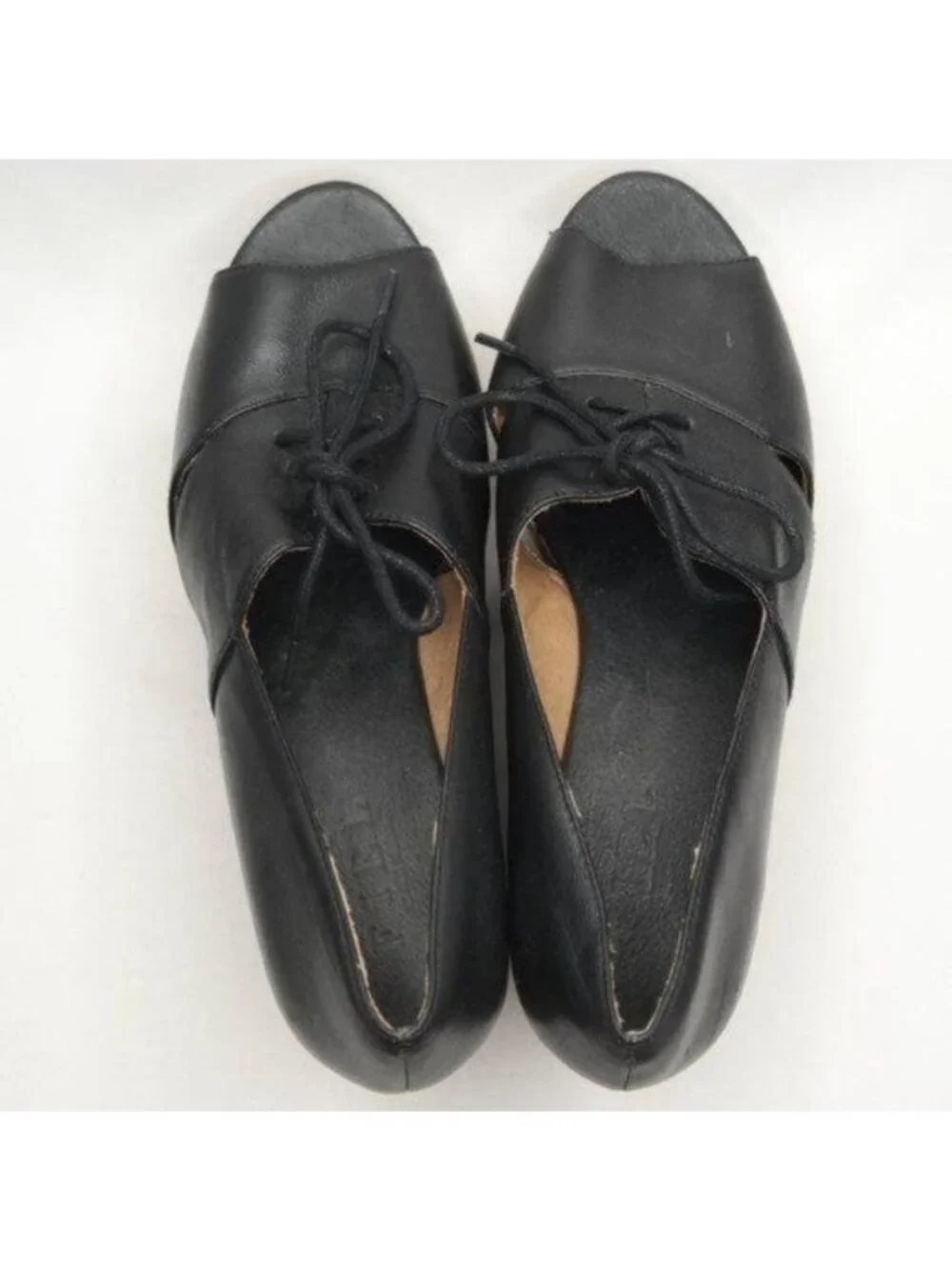 Anthropologie Fiel Women's 8.5 Black Leather Lace Up Platform Open Toe Oxfords